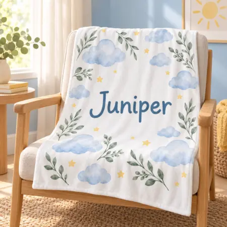 Juniper Cloud Garden Personalized Baby Blanket — lifestyle illustrative mockup