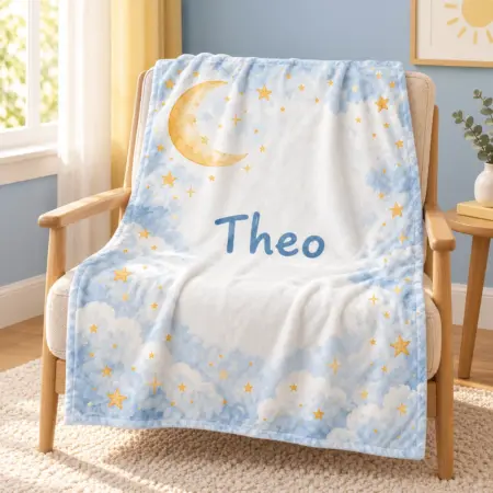 Theo Moonlight Stars Personalized Baby Blanket — lifestyle illustrative mockup