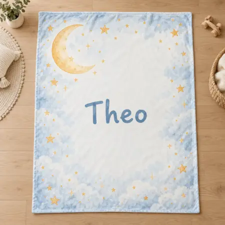 Theo Moonlight Stars Personalized Baby Blanket — main illustrative mockup
