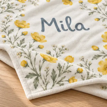 Mila Buttercup Meadow Personalized Baby Blanket — detail illustrative mockup