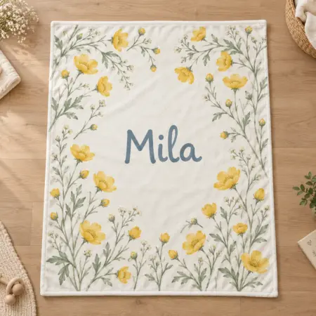 Mila Buttercup Meadow Personalized Baby Blanket — main illustrative mockup