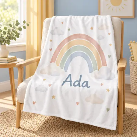 Ada Quiet Rainbow Personalized Baby Blanket — lifestyle illustrative mockup