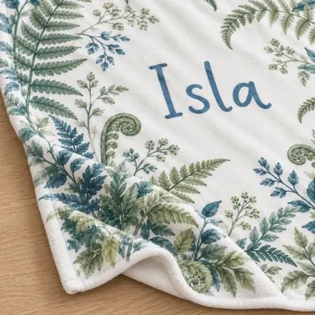 Isla Woodland Fern Personalized Baby Blanket — detail illustrative mockup