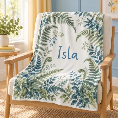 Isla Woodland Fern Personalized Baby Blanket — lifestyle illustrative mockup