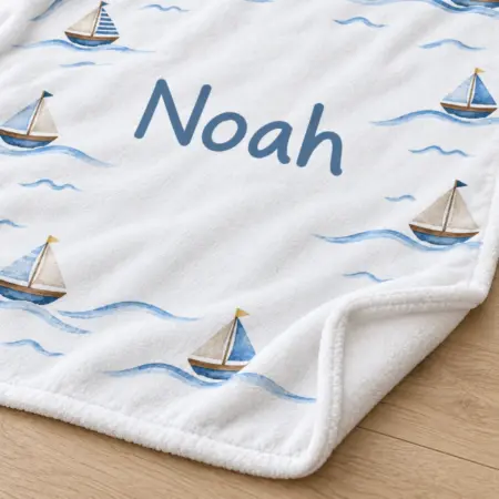 Noah Little Sailboat Personalized Baby Blanket — detail illustrative mockup