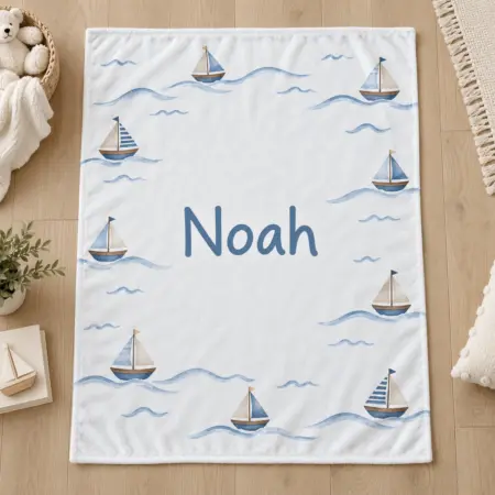 Noah Little Sailboat Personalized Baby Blanket — main illustrative mockup