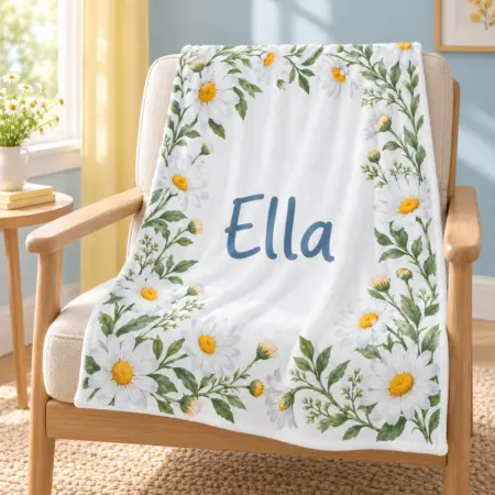Ella Daisy Welcome Personalized Baby Blanket — lifestyle illustrative mockup