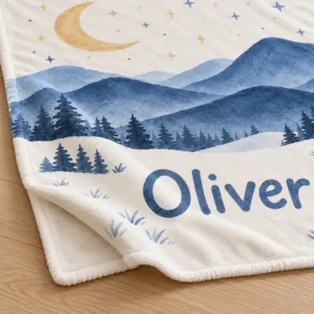 Oliver Mountain Moon Personalized Baby Blanket — detail illustrative mockup