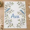 Ava Bluebird Branch Personalized Baby Blanket — main illustrative mockup