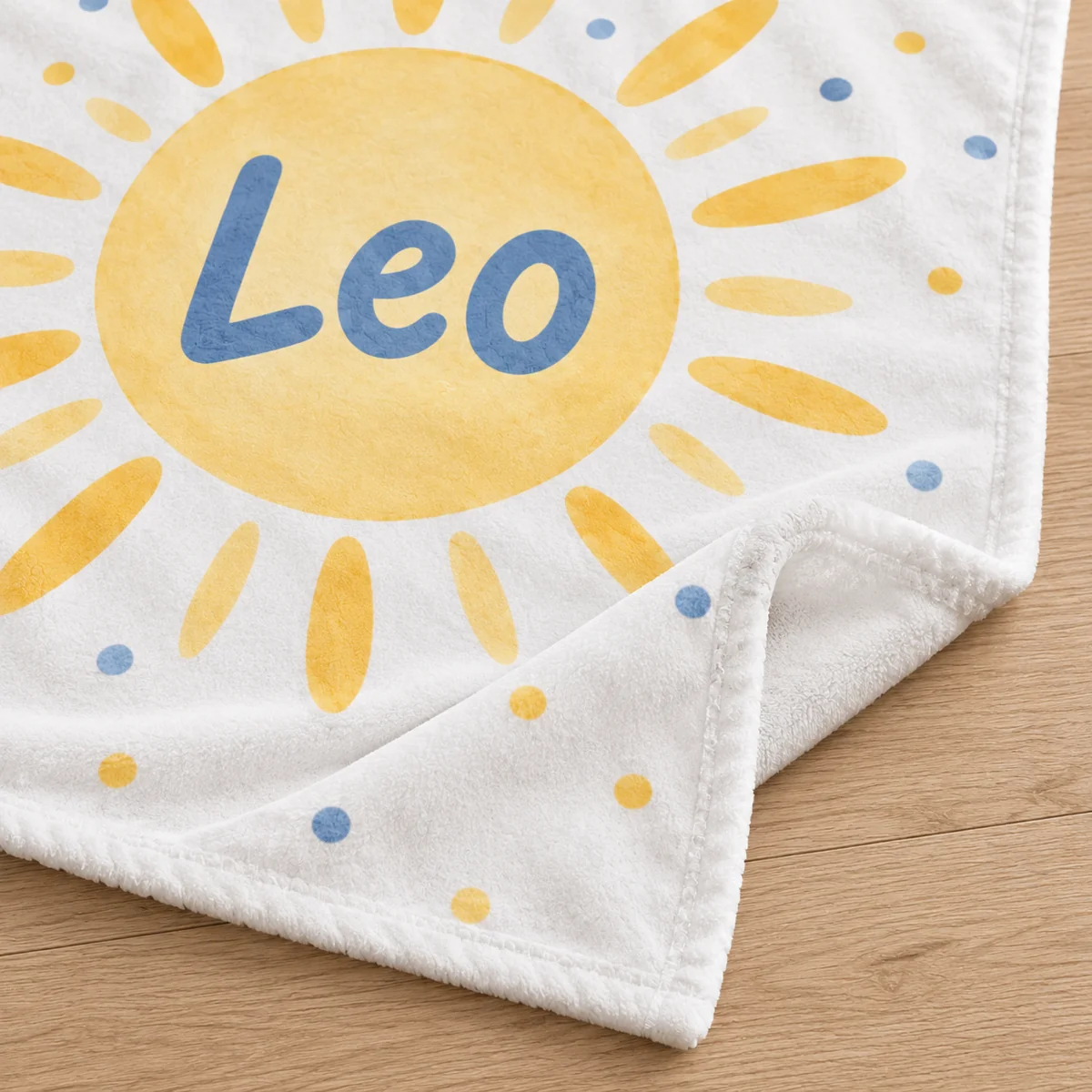 Leo Warm Sunbeam Personalized Baby Blanket — detail illustrative mockup