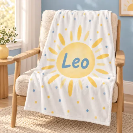 Leo Warm Sunbeam Personalized Baby Blanket — lifestyle illustrative mockup