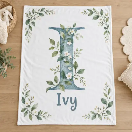 Ivy Botanical Letter Personalized Baby Blanket — main illustrative mockup