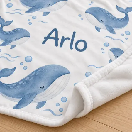 Arlo Gentle Whales Personalized Baby Blanket — detail illustrative mockup