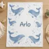 Arlo Gentle Whales Personalized Baby Blanket — main illustrative mockup