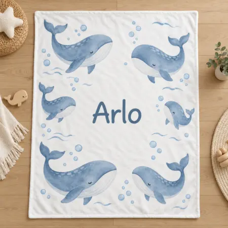 Arlo Gentle Whales Personalized Baby Blanket — main illustrative mockup