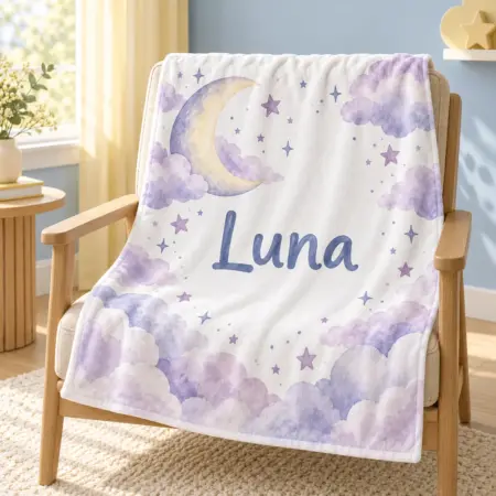 Luna Lavender Sky Personalized Baby Blanket — lifestyle illustrative mockup