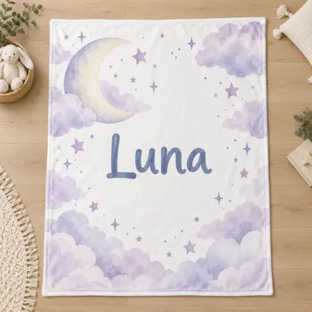 Luna Lavender Sky Personalized Baby Blanket — main illustrative mockup