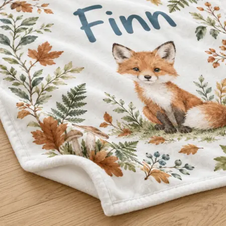 Finn Little Fox Trail Personalized Baby Blanket — detail illustrative mockup