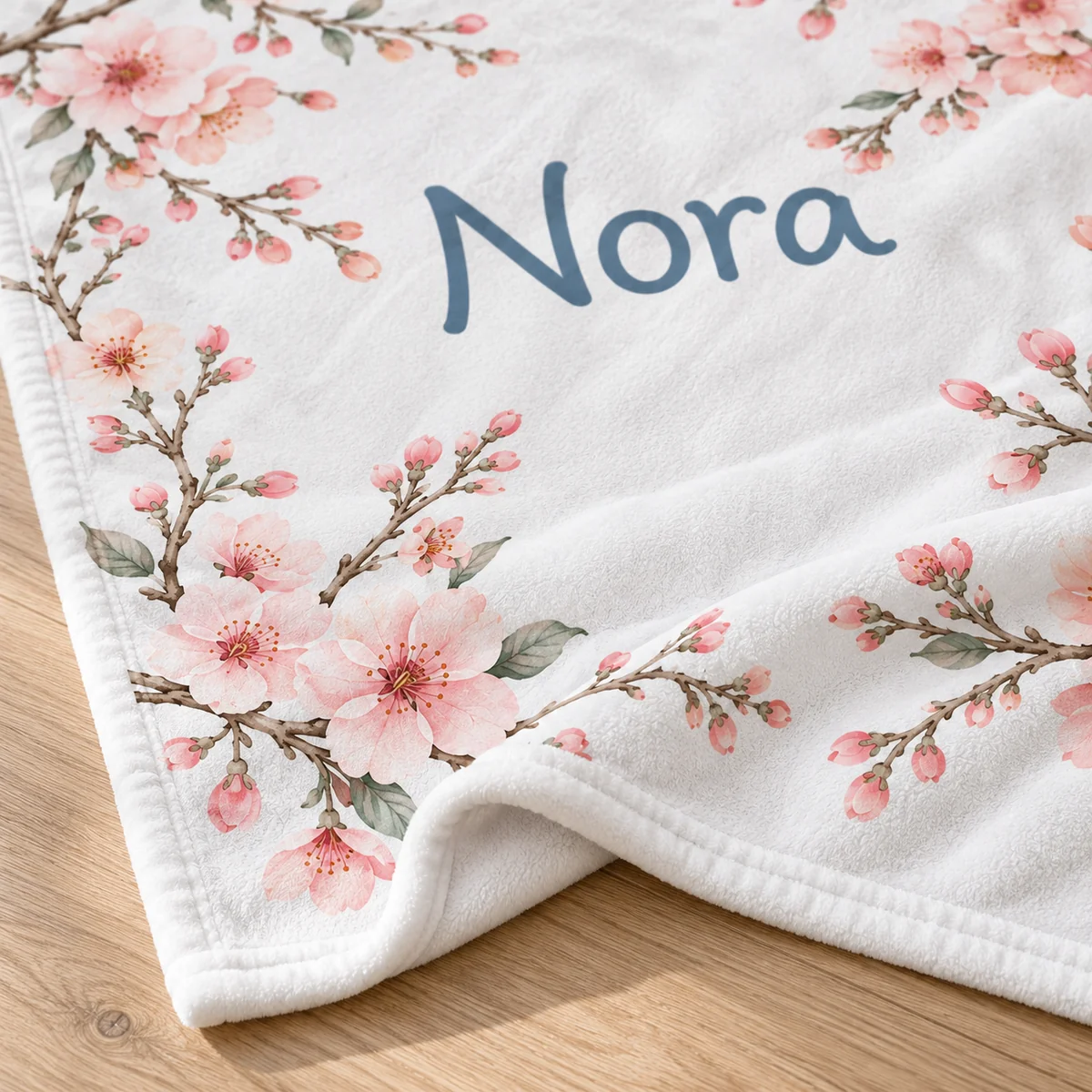 Nora Orchard Blossom Personalized Baby Blanket — detail illustrative mockup