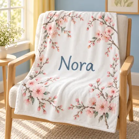 Nora Orchard Blossom Personalized Baby Blanket — lifestyle illustrative mockup