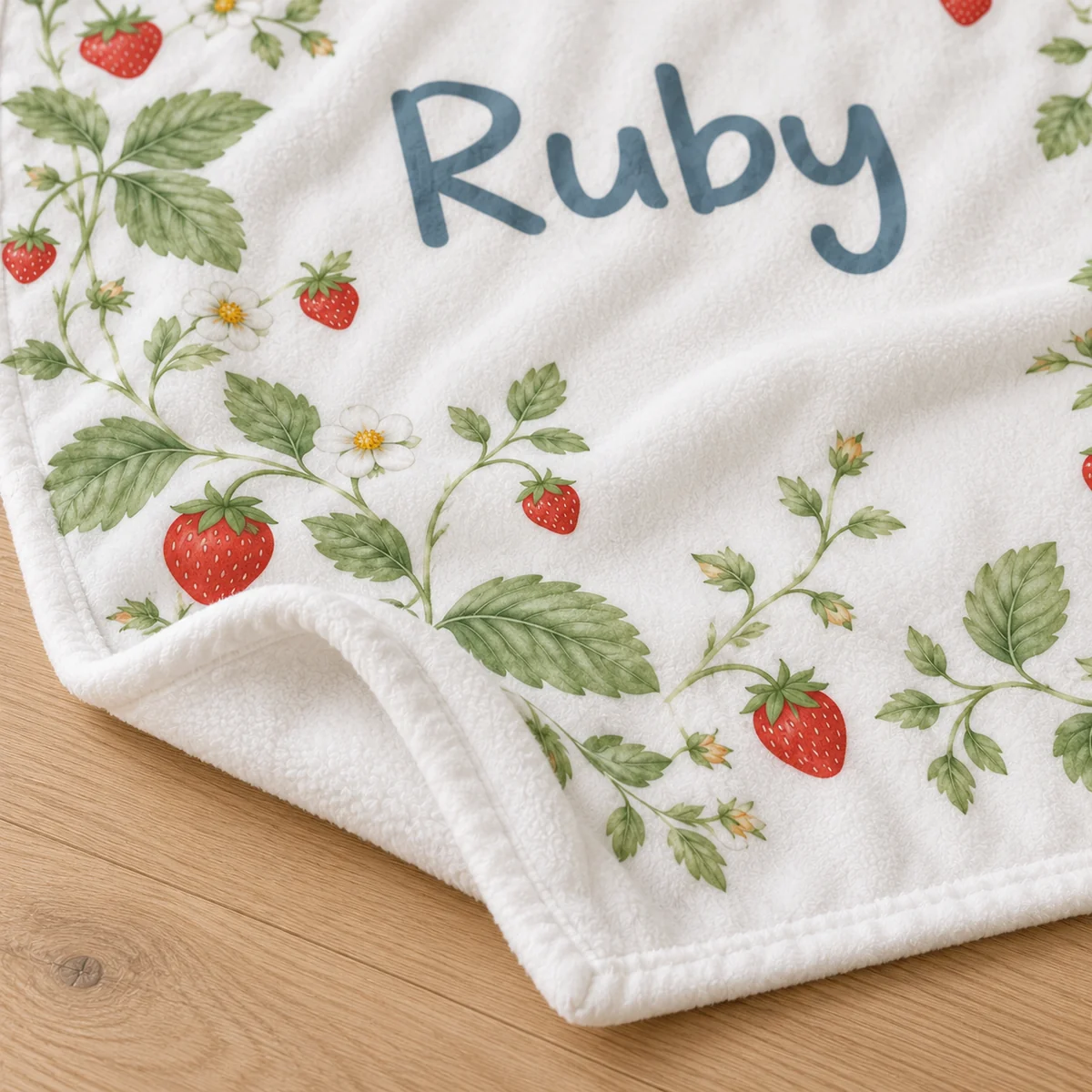 Ruby Strawberry Garden Personalized Baby Blanket — detail illustrative mockup