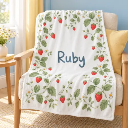 Ruby Strawberry Garden Personalized Baby Blanket — lifestyle illustrative mockup