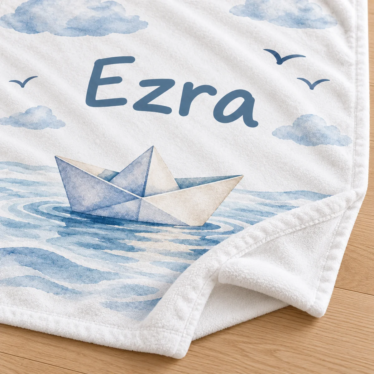 Ezra Paper Boat Personalized Baby Blanket — detail illustrative mockup