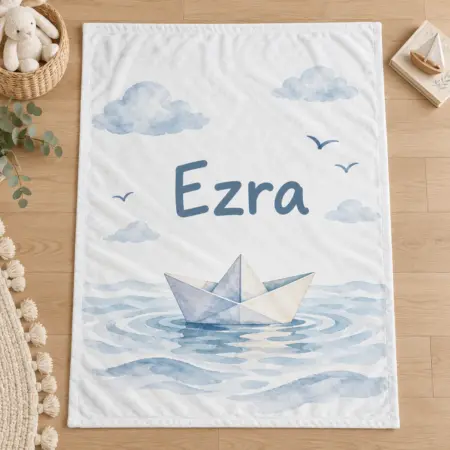 Ezra Paper Boat Personalized Baby Blanket — main illustrative mockup