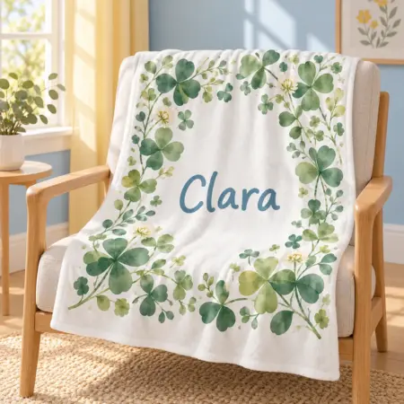 Clara Morning Clover Personalized Baby Blanket — lifestyle illustrative mockup