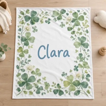 Clara Morning Clover Personalized Baby Blanket — main illustrative mockup