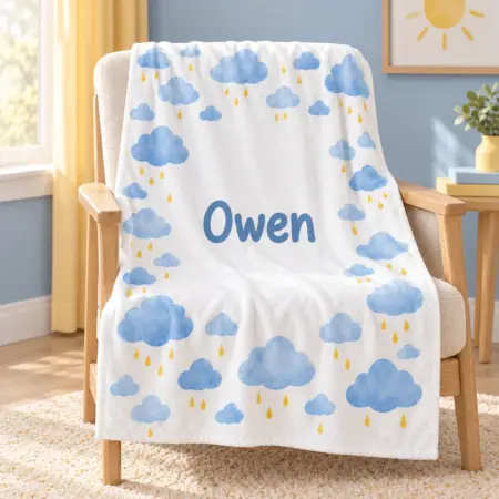 Owen Cloud Parade Personalized Baby Blanket — lifestyle illustrative mockup